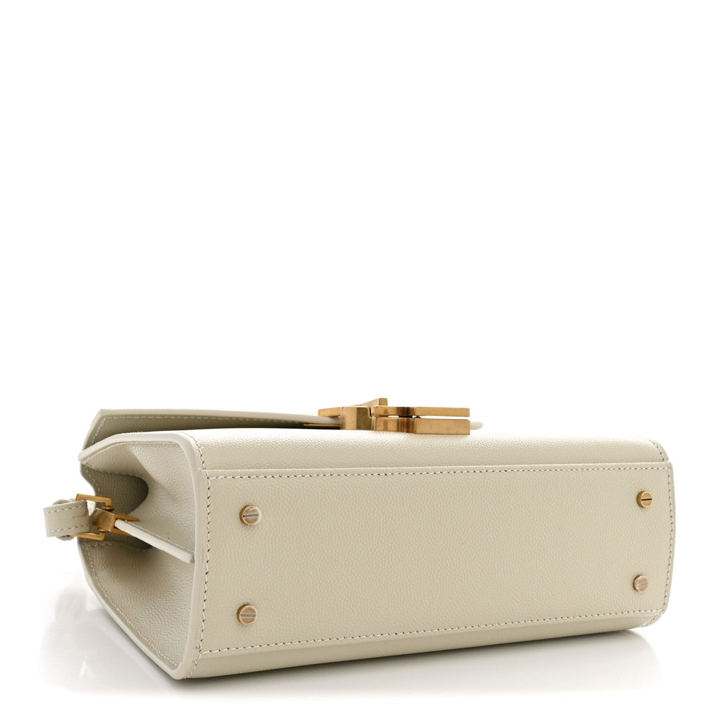 Saint Laurent Grain de Poudre Mini Classic Monogram Cassandra Top Handle Vintage White