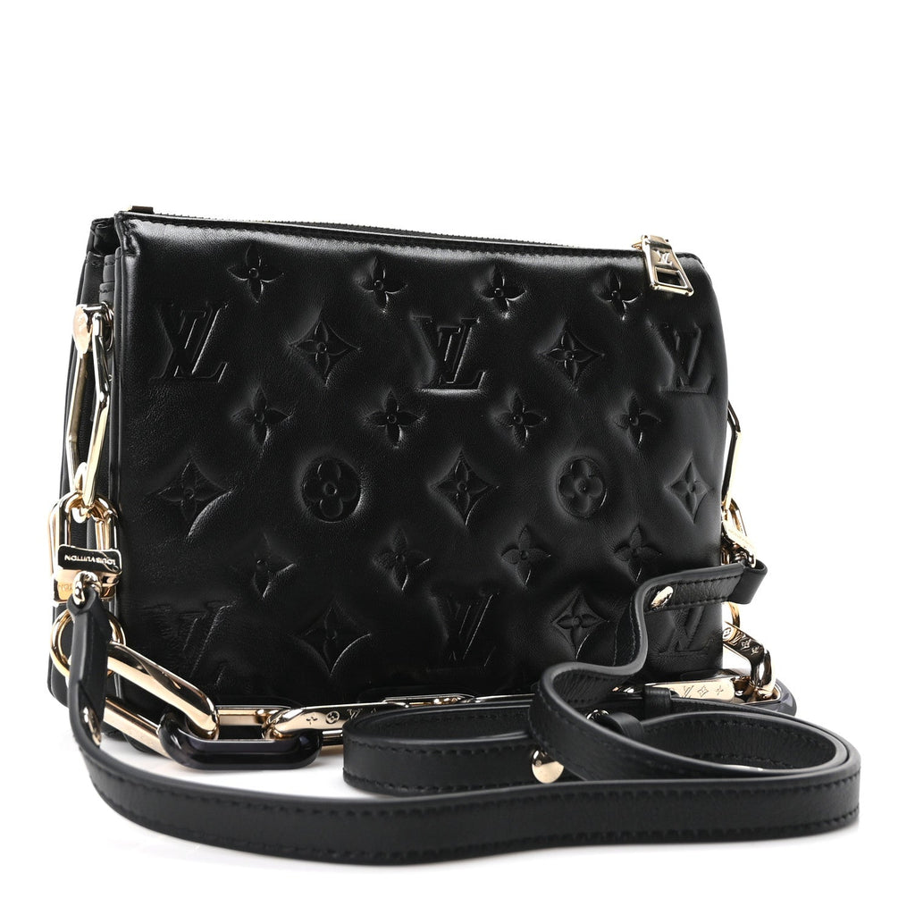 Louis Vuitton Lambskin Swarovski Crystal Embossed Monogram Coussin BB Black
