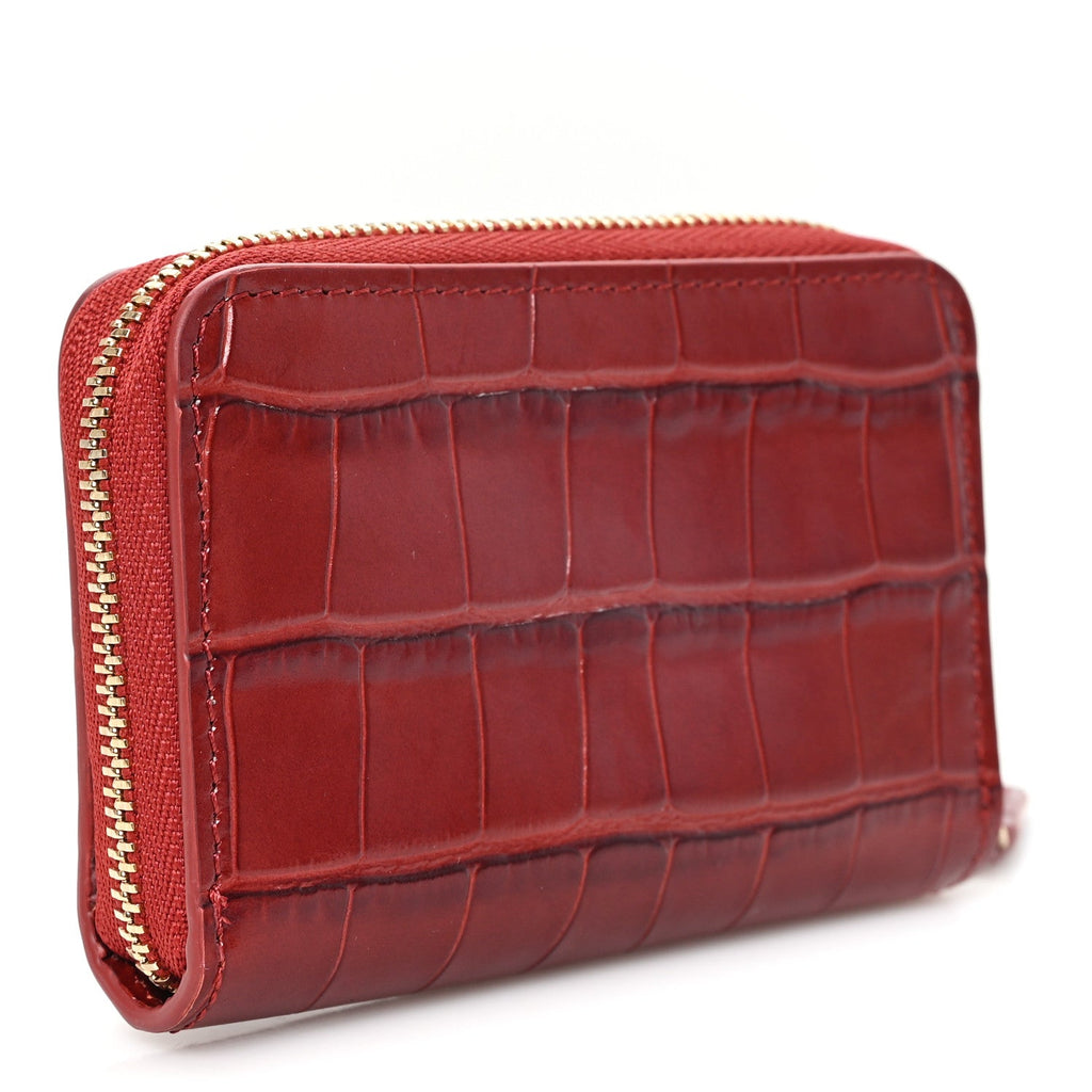 Chanel Calfskin Crocodile Embossed Crococo Coin Purse Burgundy