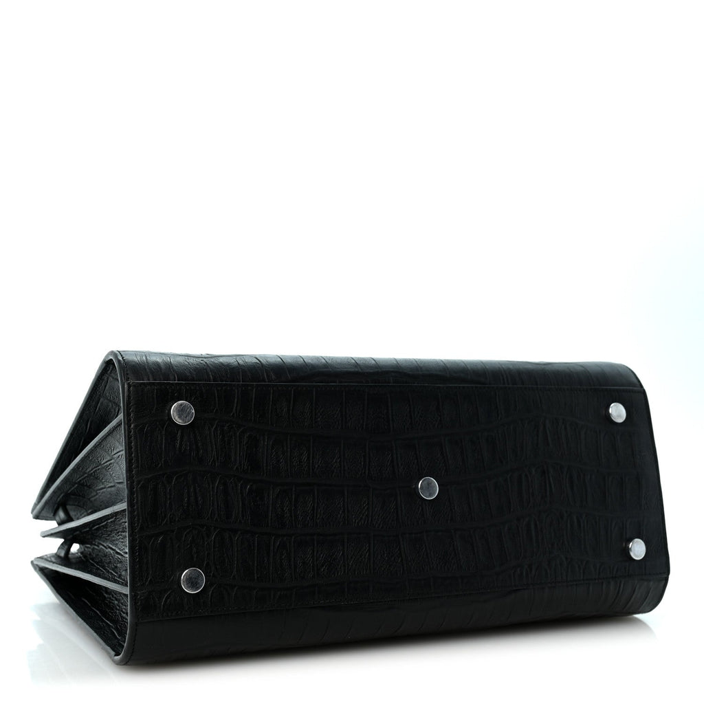 Saint Laurent Calfskin Crocodile Embossed Small Sac de Jour Black
