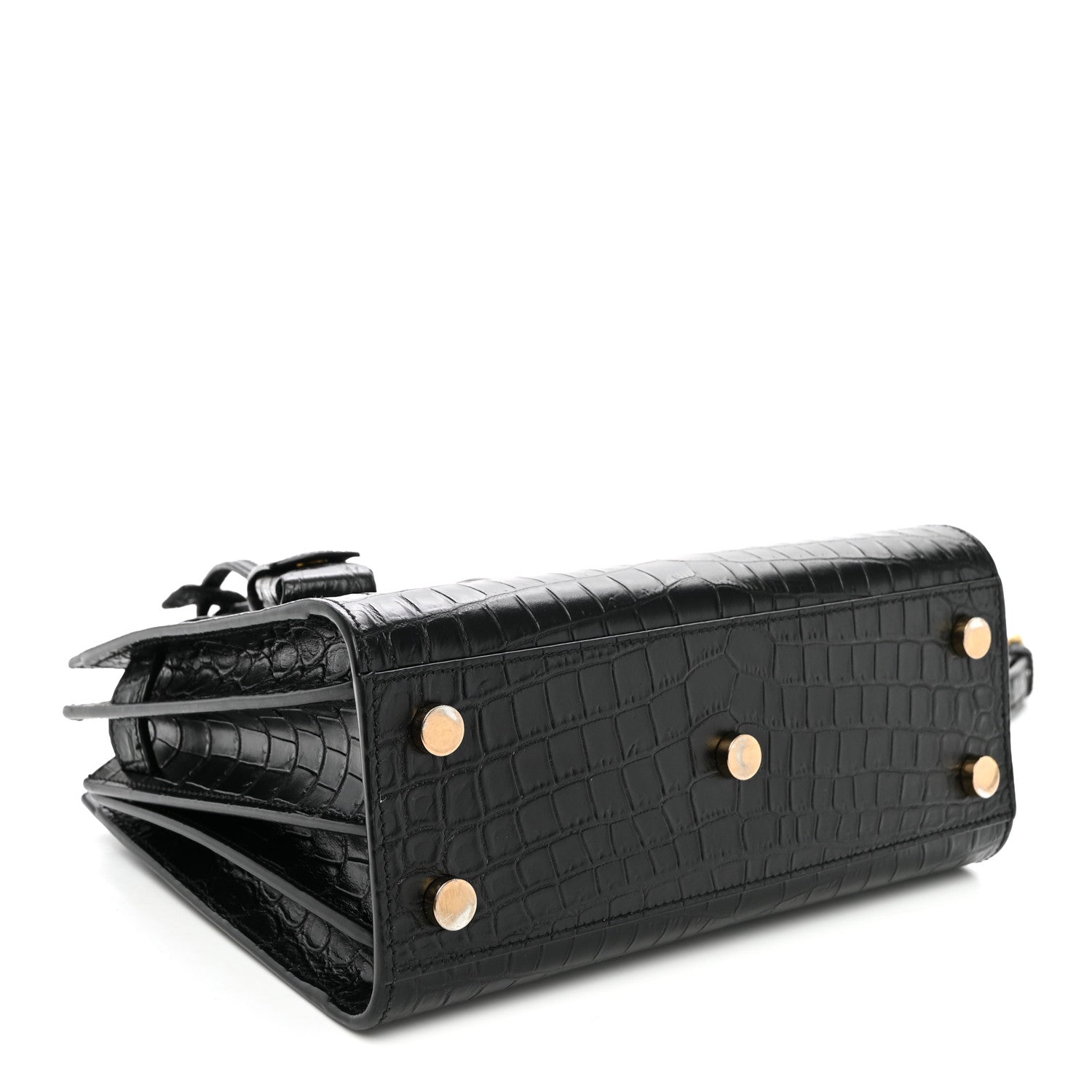 Saint Laurent Calfskin Crocodile Embossed Nano Sac De Jour Black