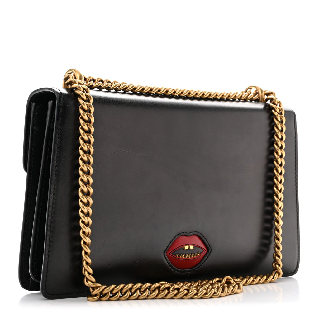 Gucci Knight Calfskin Malaga Kid Heart Medium GG Marmont Chain Handle Bag Black Hibiscus Red Multicolor