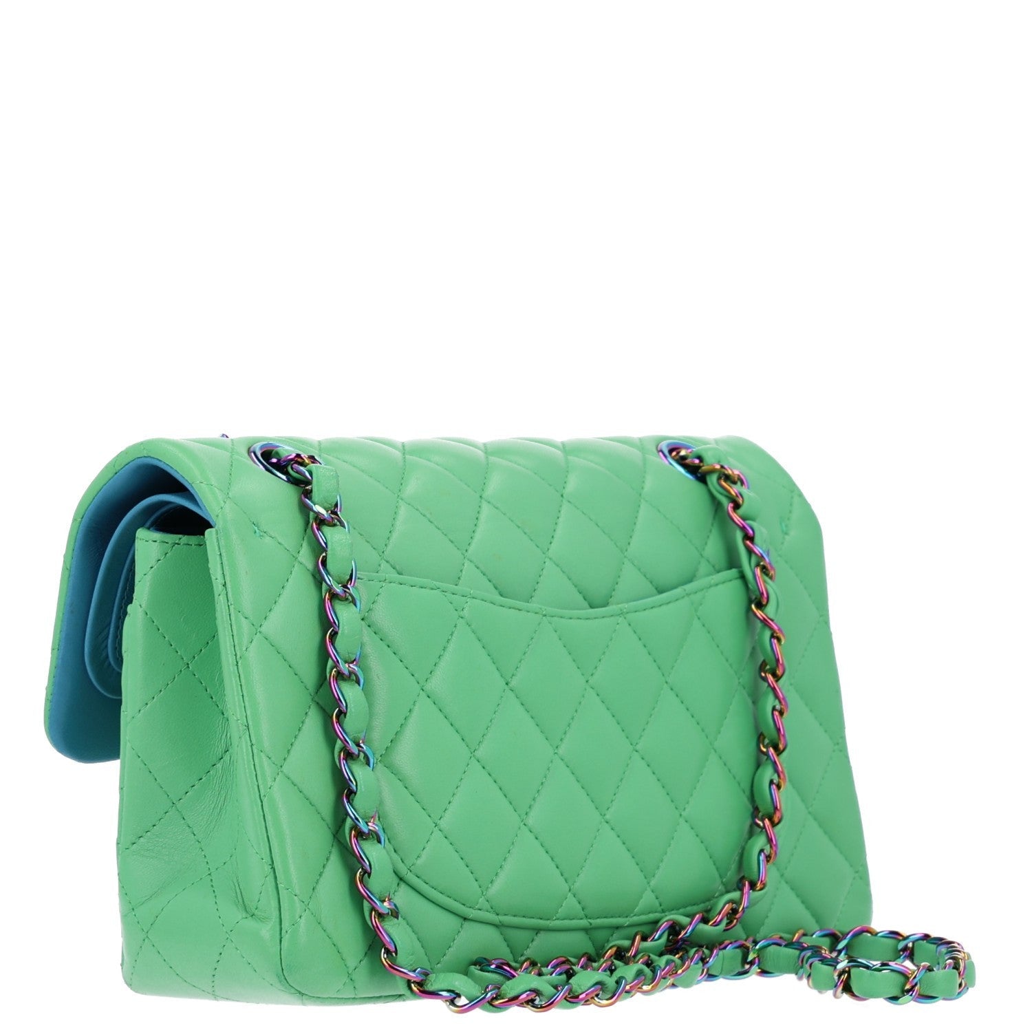 Chanel Lambskin Quilted Small Double Flap Green Blue