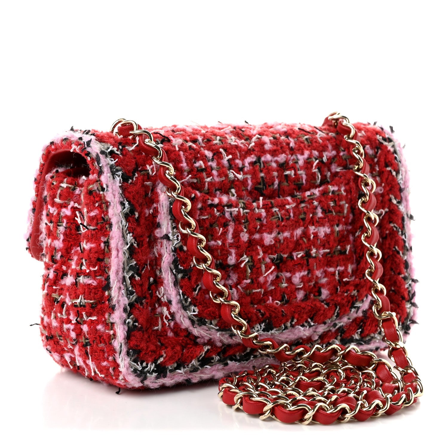Chanel Tweed Quilted Mini Rectangular Flap Red Pink Multicolor