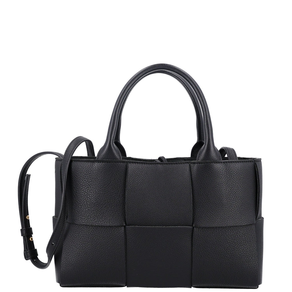 Bottega Veneta Grained Calfskin Intrecciato Mini Arco Tote Black