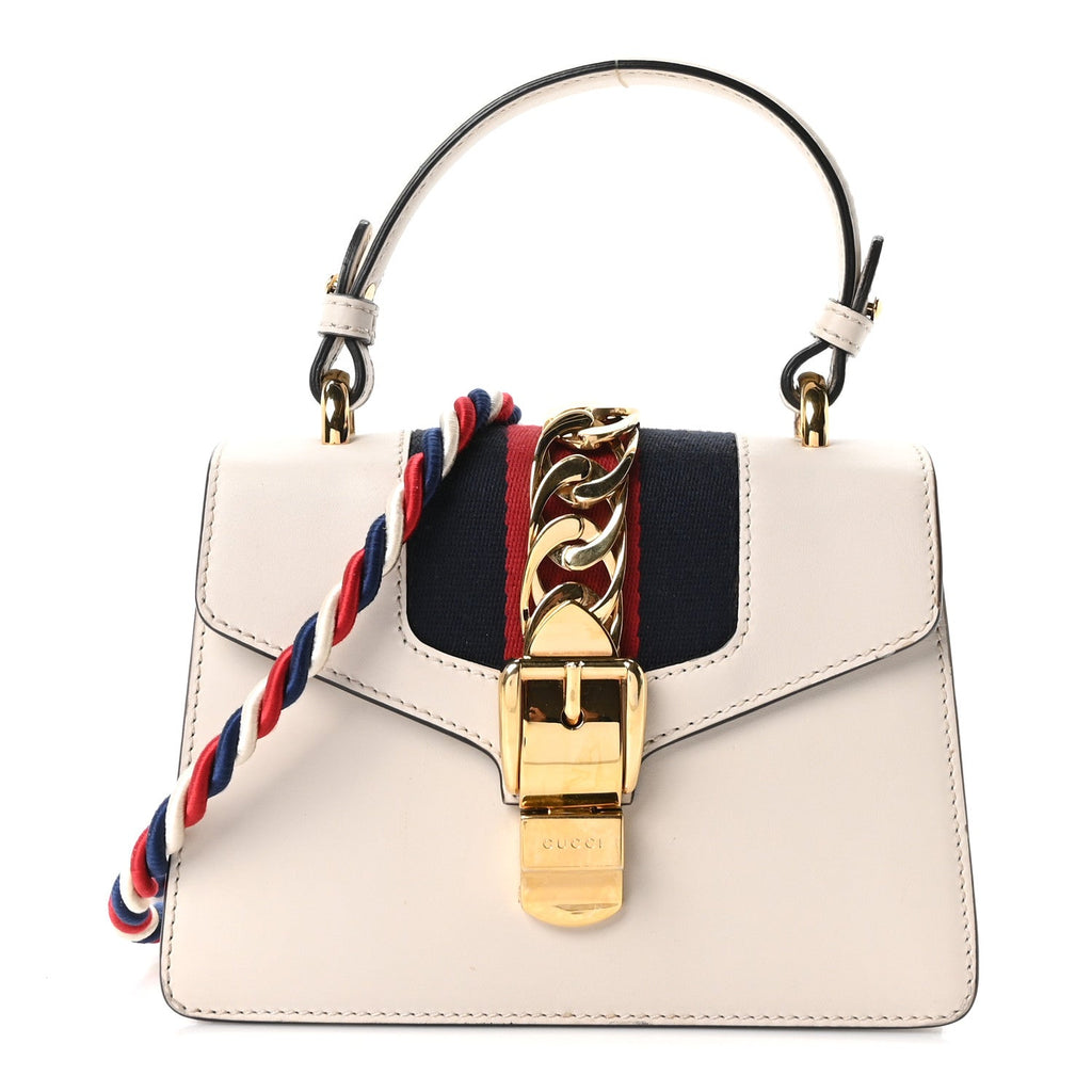 Gucci Calfskin Mini Sylvie Top Handle Bag White