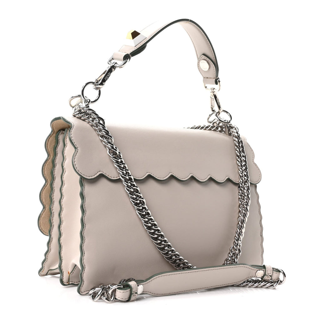 Fendi Vitello Liberty Scalloped Studded Kan I Shoulder Bag Grigio Polvere