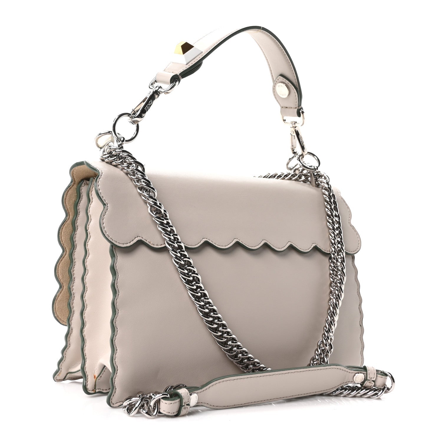 Fendi Vitello Liberty Scalloped Studded Kan I Shoulder Bag Grigio Polvere