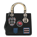 Dior Smooth Calfskin Embroidered Beaded Floral Medium Lady Dior Black