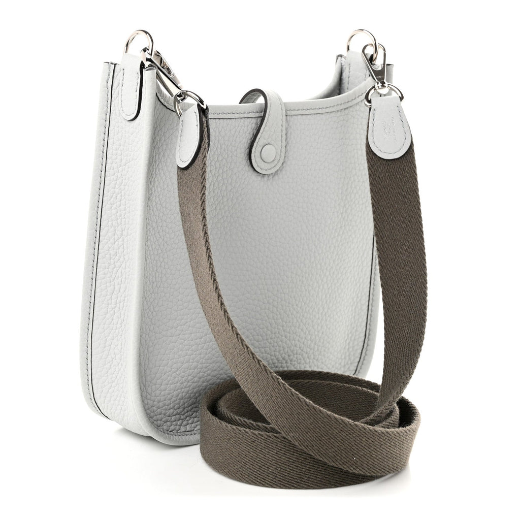 Hermès Taurillon Clemence Amazone Evelyne TPM Bleu Pale Gris Etain