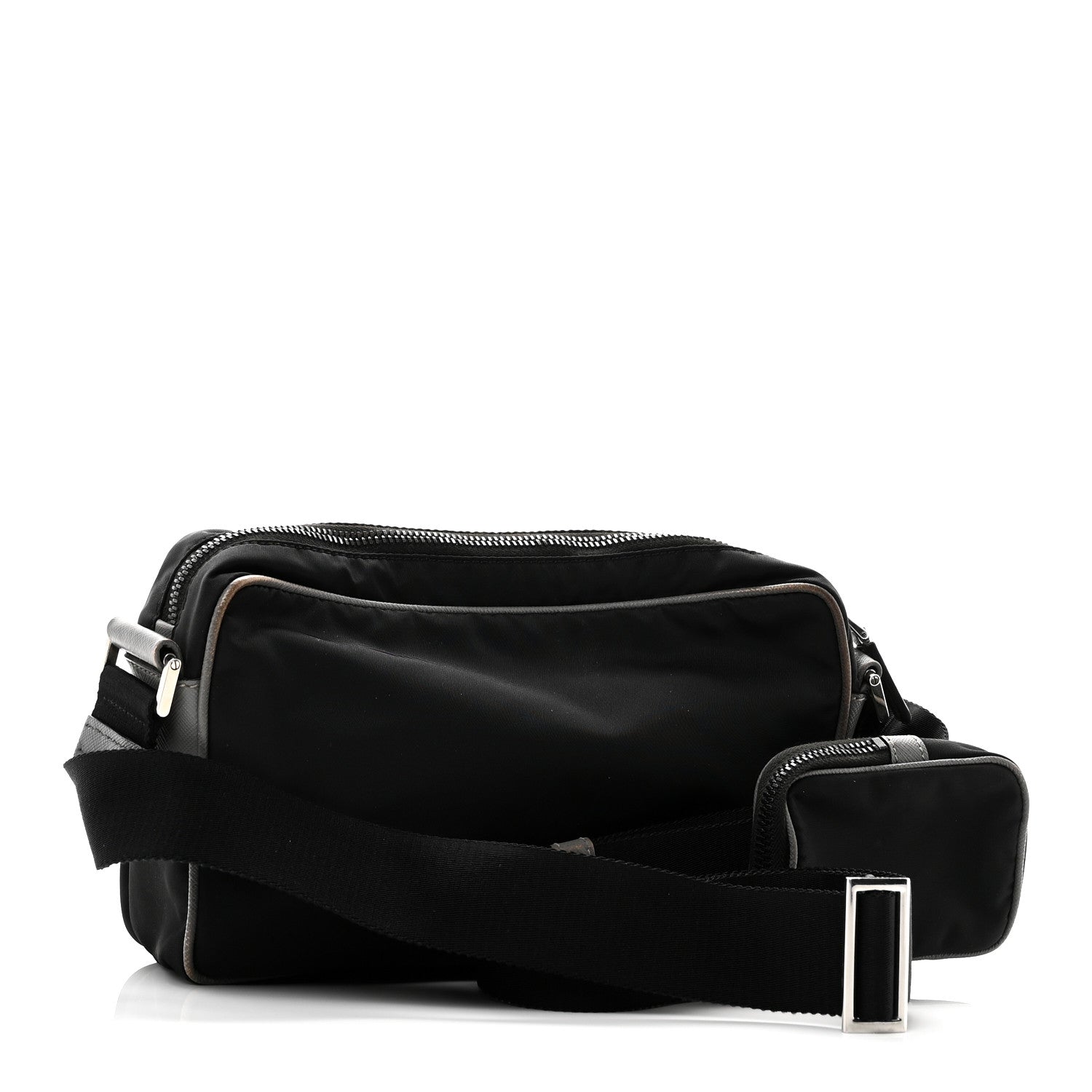Prada Tessuto Nylon Saffiano Pocket Single Snap Buckle Messenger Flap Bag Black Bleuette Marmo