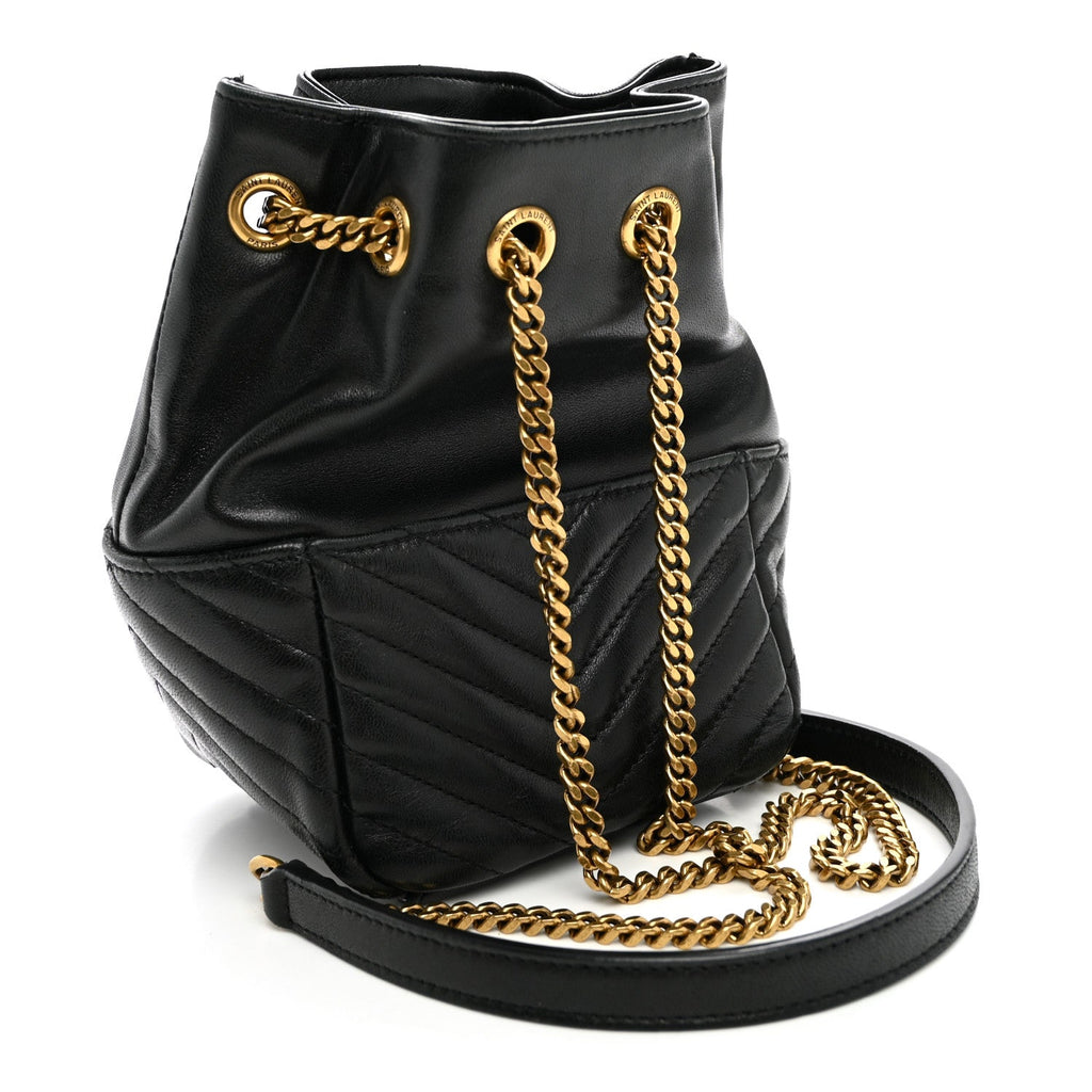 Saint Laurent Lambskin Matelasse Monogram Joe Nano Bucket Bag Black
