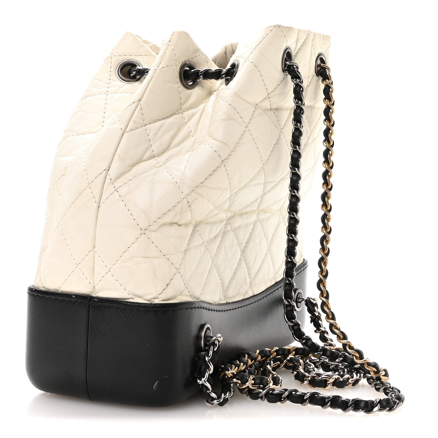 Chanel Aged Calfskin Quilted Small Gabrielle Backpack Black White side view