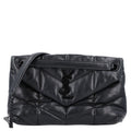 Saint Laurent Lambskin Quilted Monogram Monochrome Small Loulou Puffer Chain Satchel Black