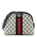 Gucci GG Supreme Monogram Textured Dollar Calfskin Web Small Ophidia Dome Shoulder Bag Beige Blue