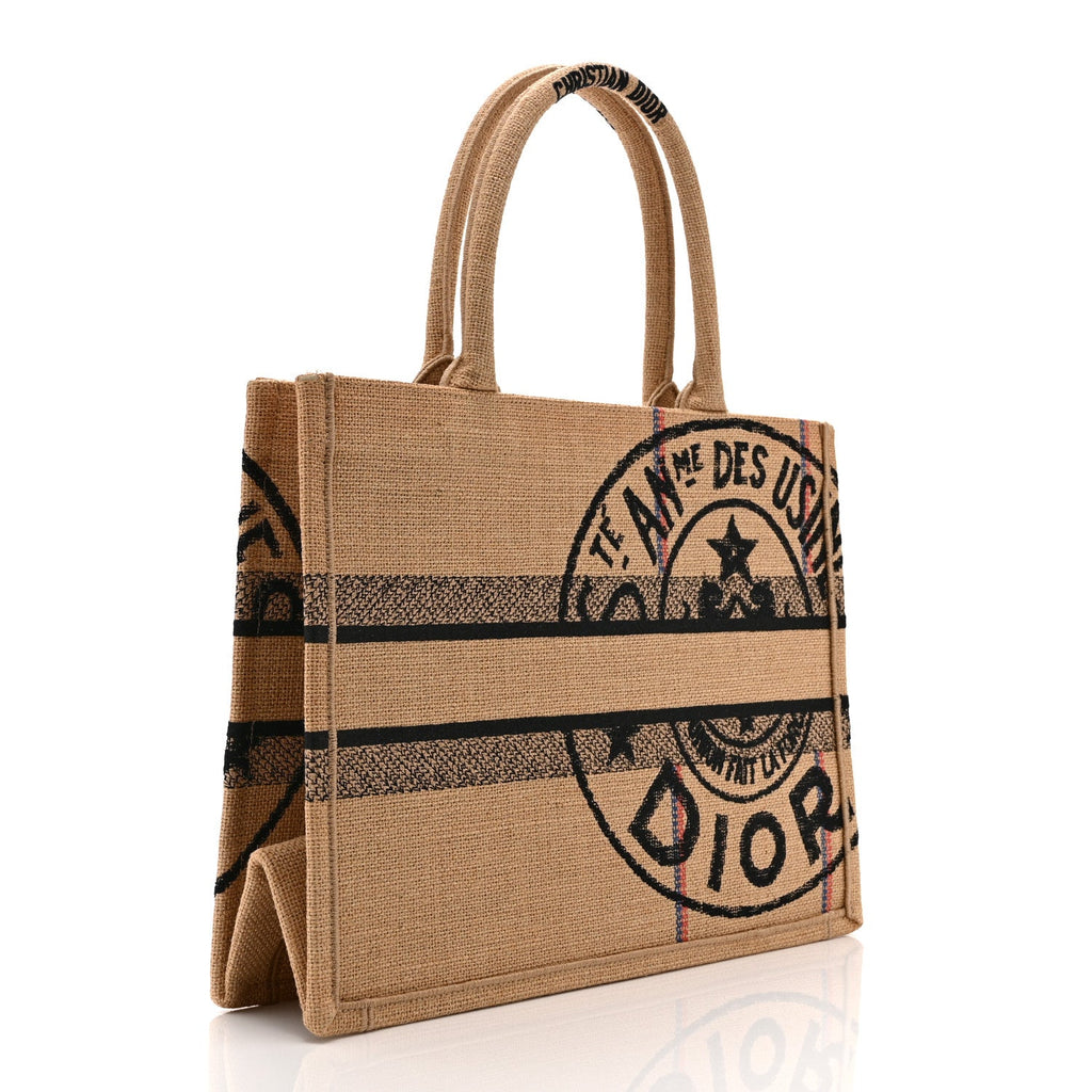 Dior Canvas Jute Embroidered Medium Book Tote Black Beige