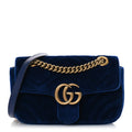 Gucci Velvet Matelasse Mini GG Marmont Shoulder Bag Cobalt Blue