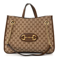 Gucci Monogram Calfskin Large Horsebit 1955 Tote Bag Beige Brown Sugar