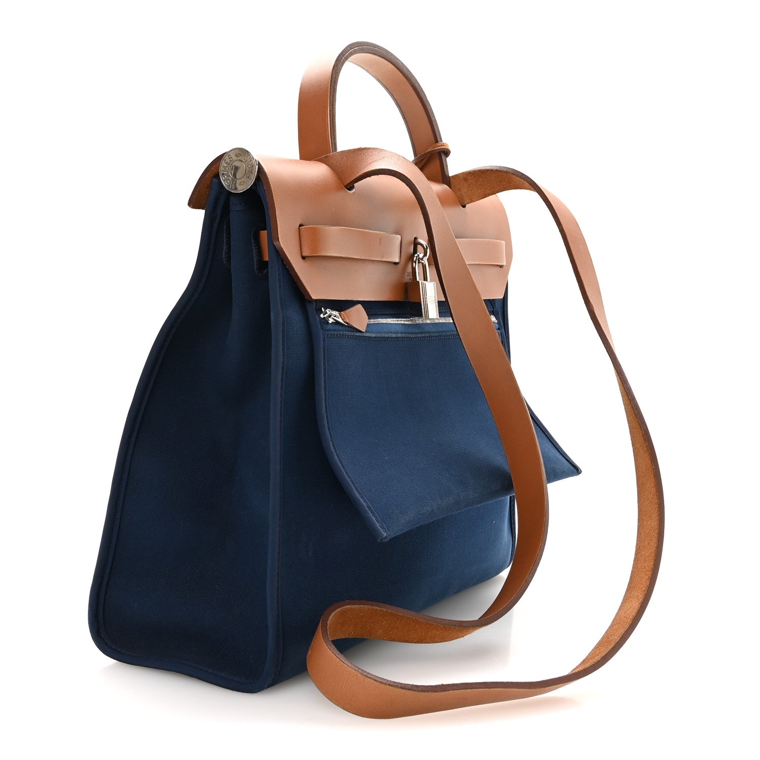 Hermès Vache Hunter Toile Herbag Zip 31 PM Bleu De Malte Natural