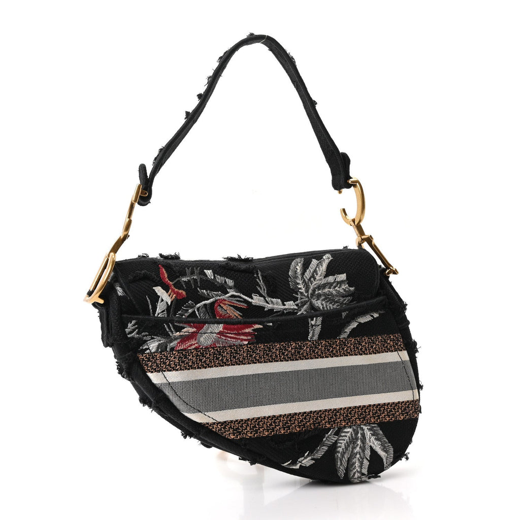 Dior Canvas Embroidered Camouflage Flowers Saddle Bag Black Multicolor