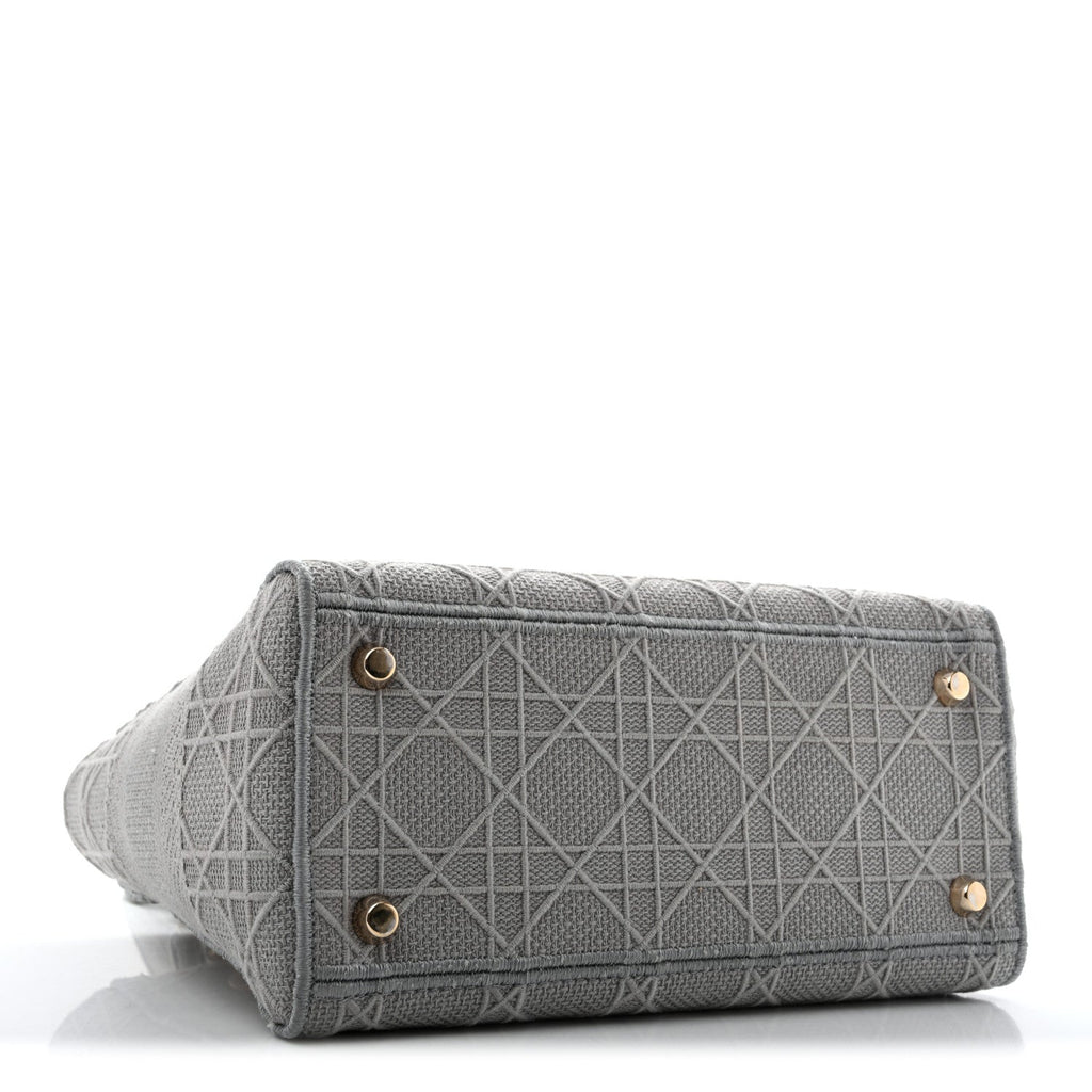 Dior Canvas Embroidered Cannage Medium Lady D-Lite Gray