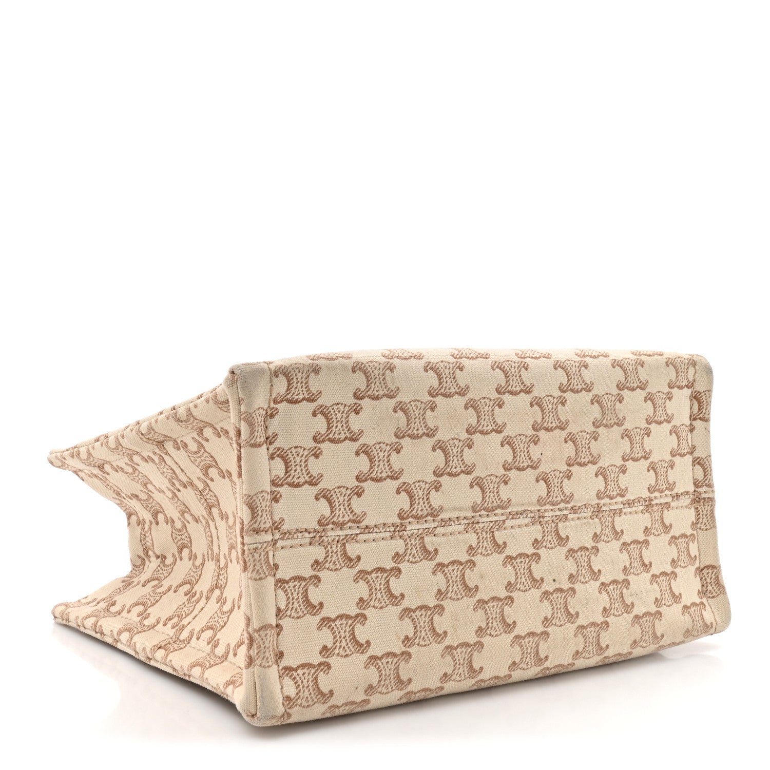 Celine Canvas Calfskin Triomphe Print Small Cabas Thais White