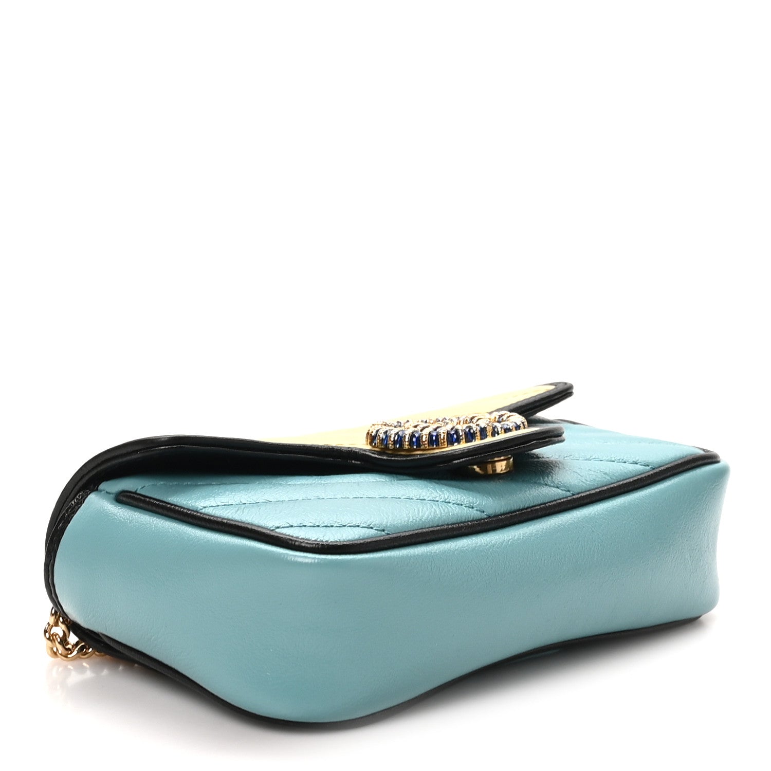 Gucci Azalea Calfskin Enamel Matelasse Diagonal Super Mini Torchon GG Marmont Shoulder Bag Butter Dusty Azure Black Electric Blue