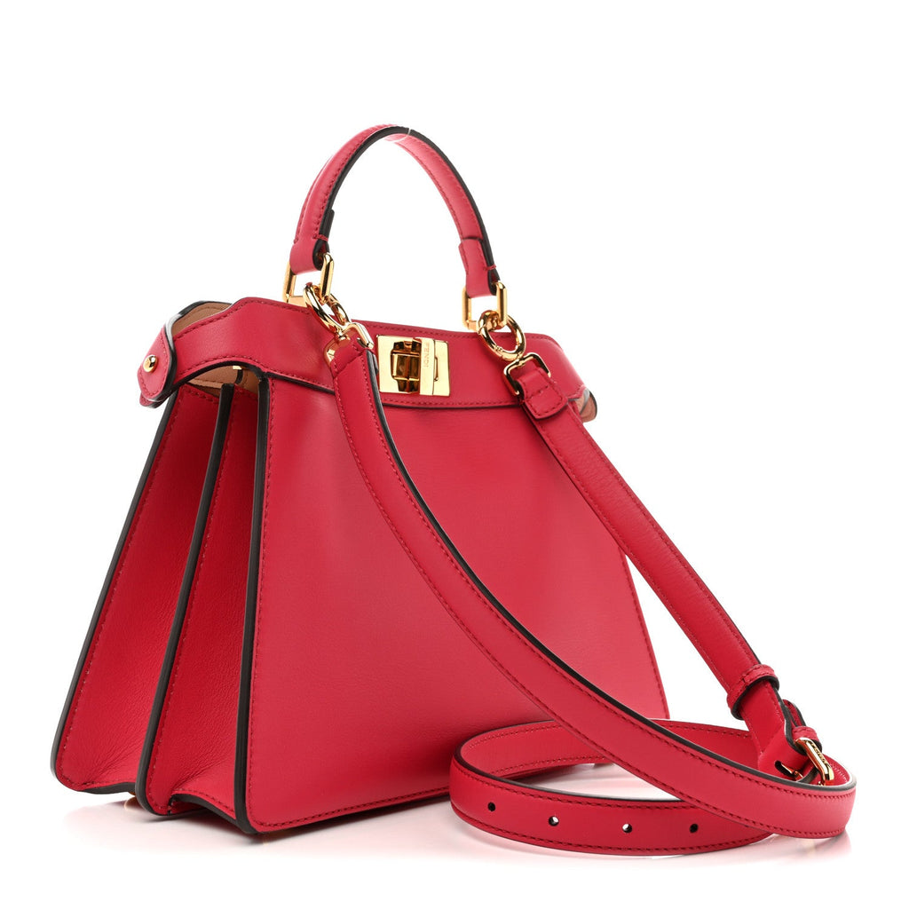Fendi Vitello Seta Shiny Nappa Small Peekaboo I SEE U Satchel Lampone Light Rose