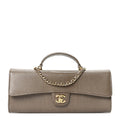 Chanel Calfskin Lizard Embossed Top Handle Long Clutch With Chain Dark Khaki