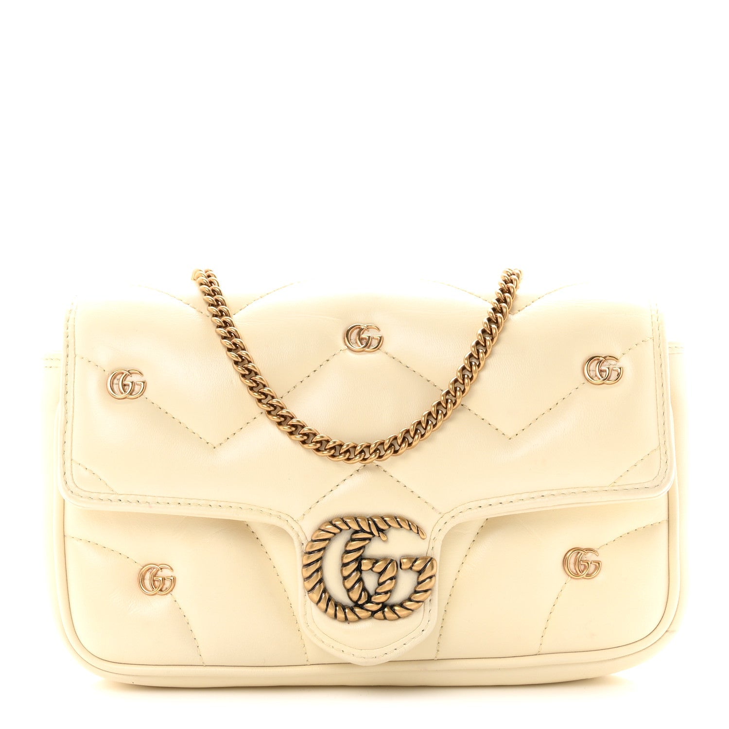 Gucci Calfskin Matelasse Double G Studs Mini Torchon GG Marmont Shoulder Bag White