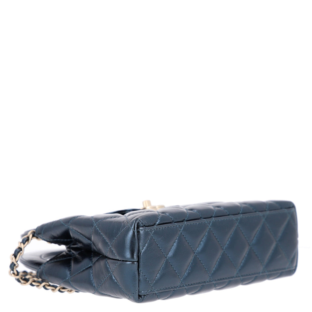 Chanel Metallic Aged Calfskin Quilted Nano Kelly Shopper Navy