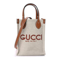Gucci Canvas Calfskin Logo Mini Tote Bag Beige Light Brown Beige Light Brown