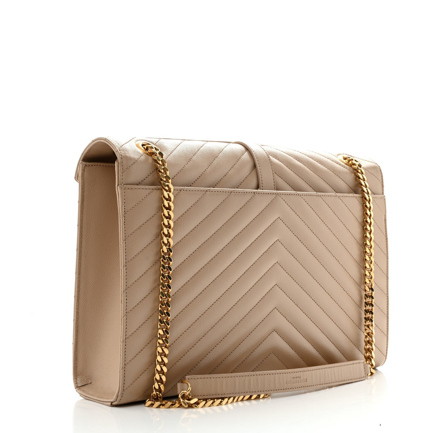 Saint Laurent Grain De Poudre Matelasse Chevron Large Monogram Satchel Dark Beige