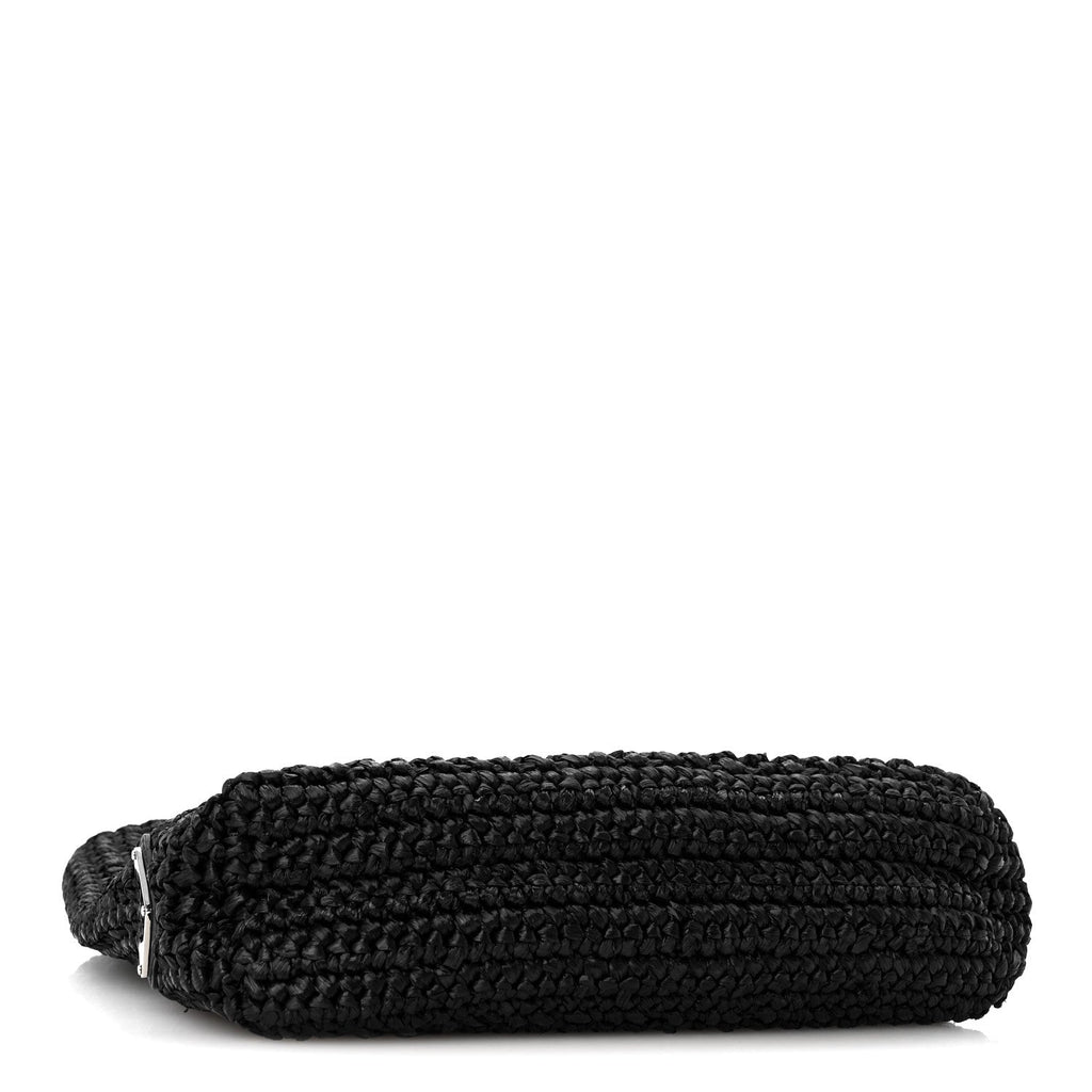 Prada Yarn Raffia Effect Crochet Small Logo Tote Black