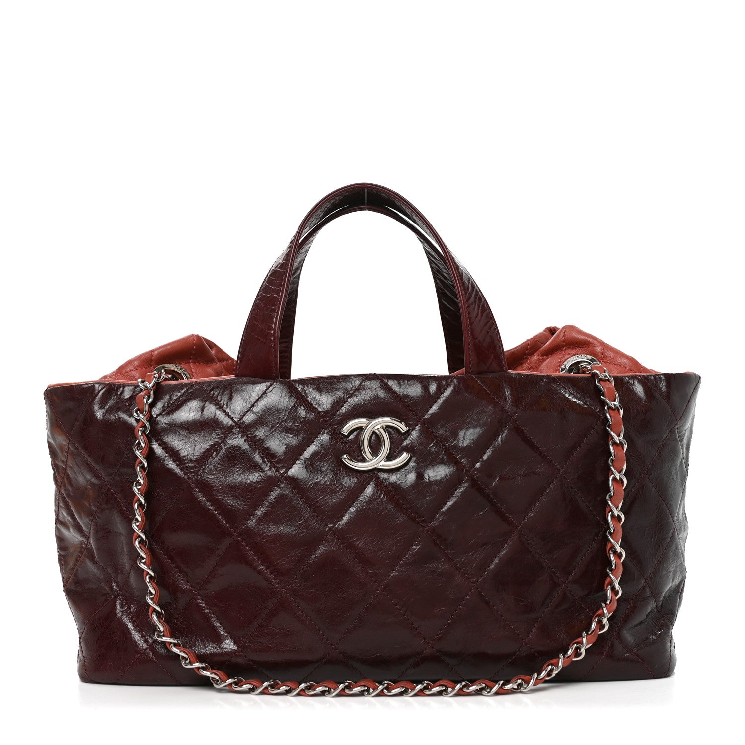 Chanel Glazed Calfskin Lambskin Quilted Portobello Tote Burgundy