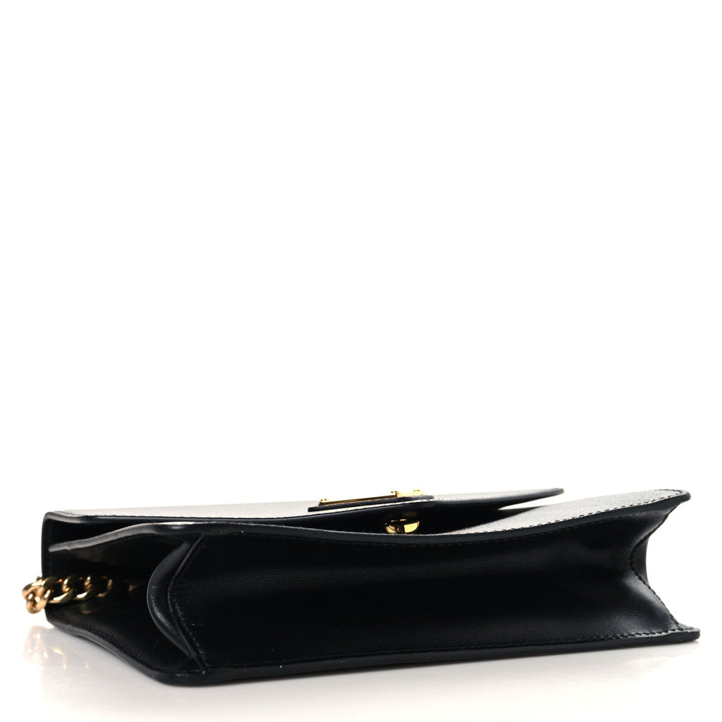 Prada Saffiano Soft Calfskin Metal Triangle Logo Envelope Chain Shoulder Bag Black