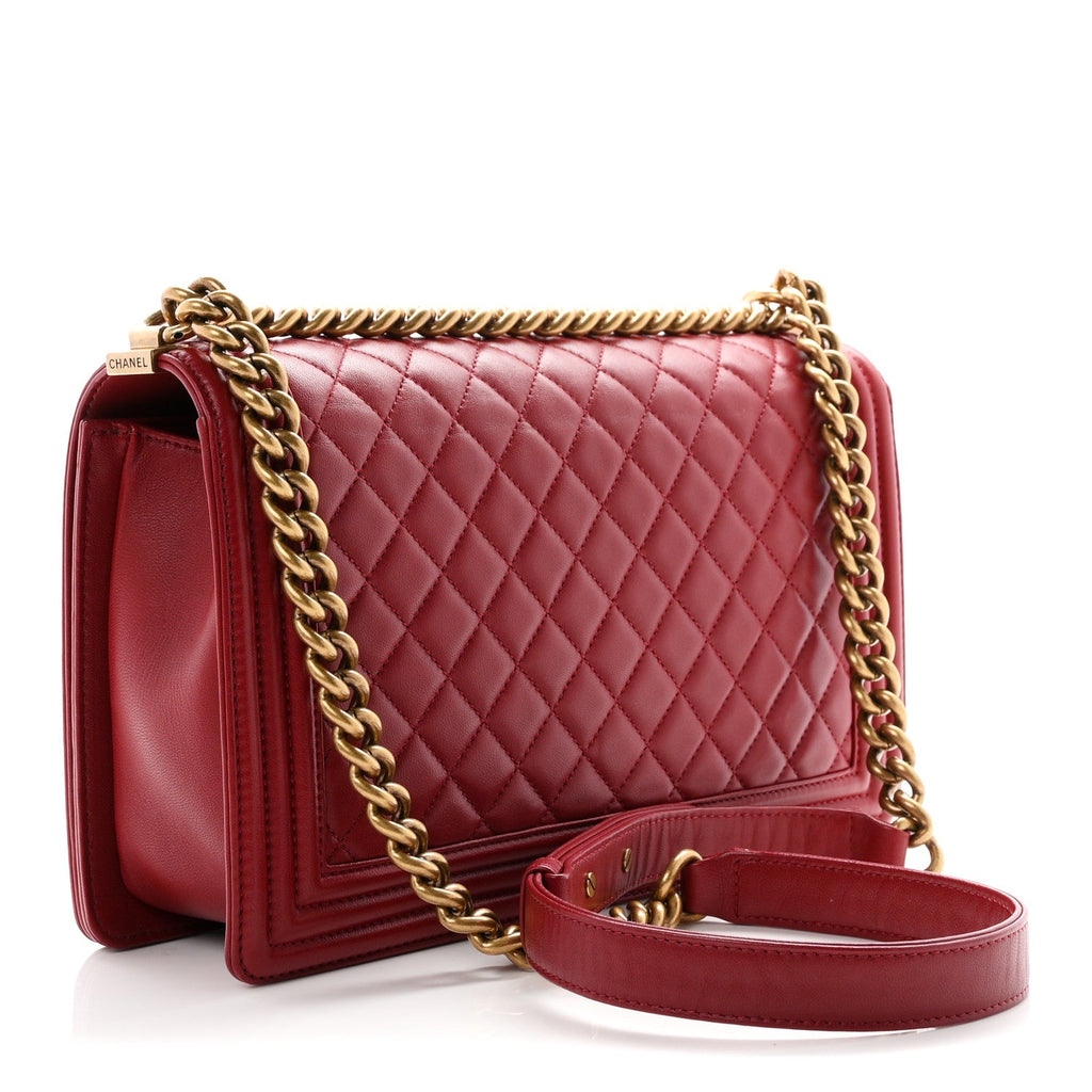 Chanel Lambskin Quilted New Medium Boy Flap Dark Red