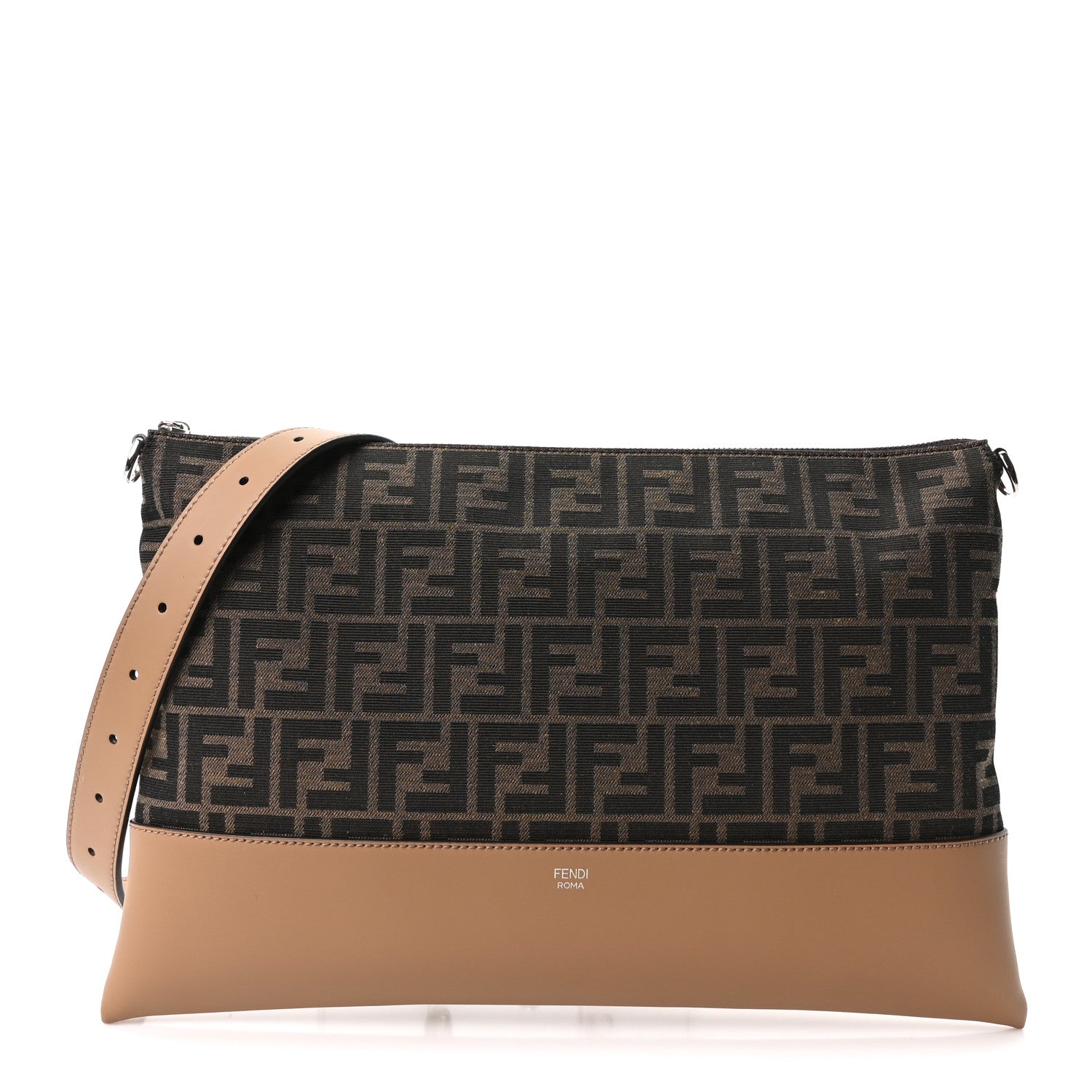 Fendi Vitello King Fabric Jacquard FF 1974 Messenger Tobacco Moro Sand