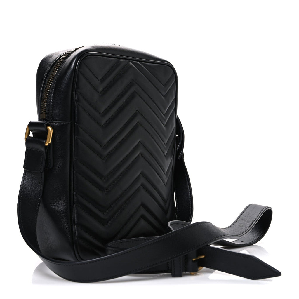 Gucci Calfskin Matelasse GG Marmont Travel Bag Black