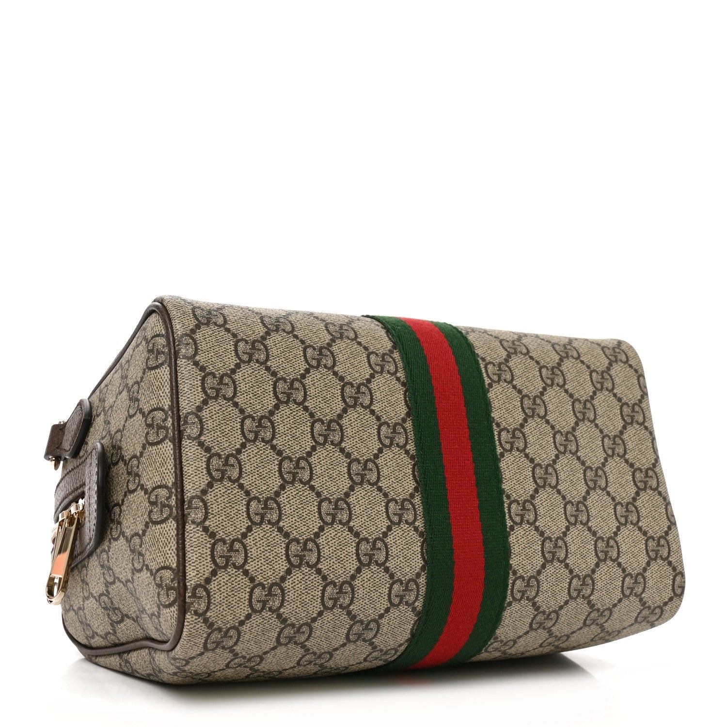 Gucci GG Supreme Monogram Web Medium Ophidia Top Handle Bag Beige Dark Brown