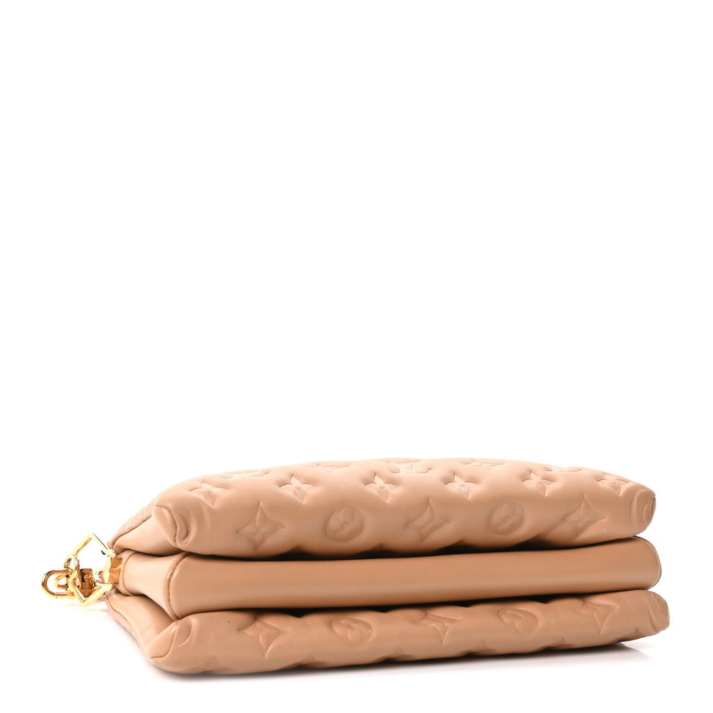 Louis Vuitton Lambskin Embossed Monogram Coussin PM Camel