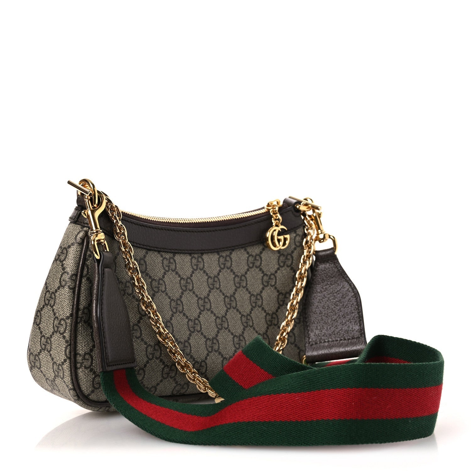 Gucci GG Supreme Monogram Textured Dollar Calfskin Web Small Ophidia GG Handbag Beige Ebony New Acero