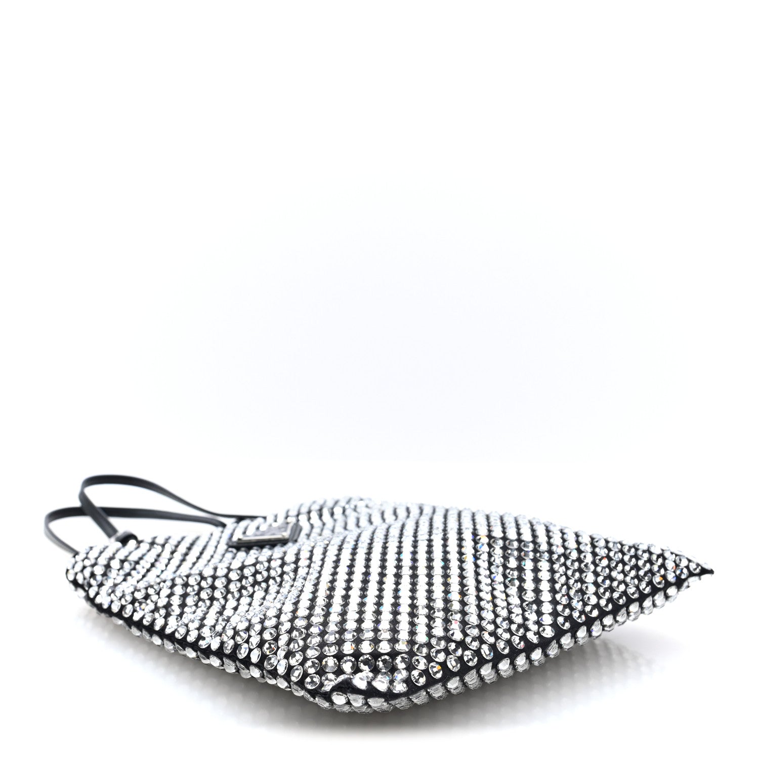 Prada Satin Crystal Metal Triangle Logo Chain Crossbody Handbag Cristal