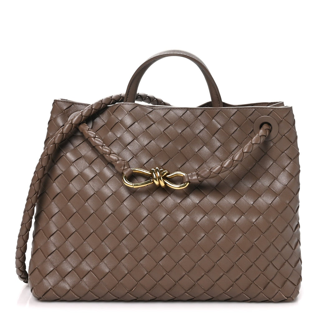 Bottega Veneta Nappa Intrecciato Medium Andiamo Shoulder Bag Taupe Grey