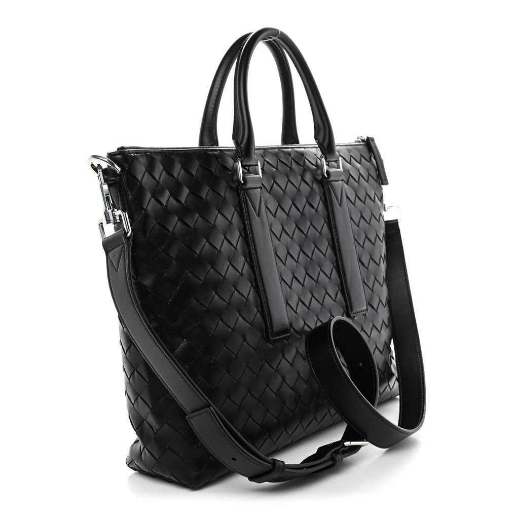 Bottega Veneta Calfskin Intrecciato Zipped Tote Black