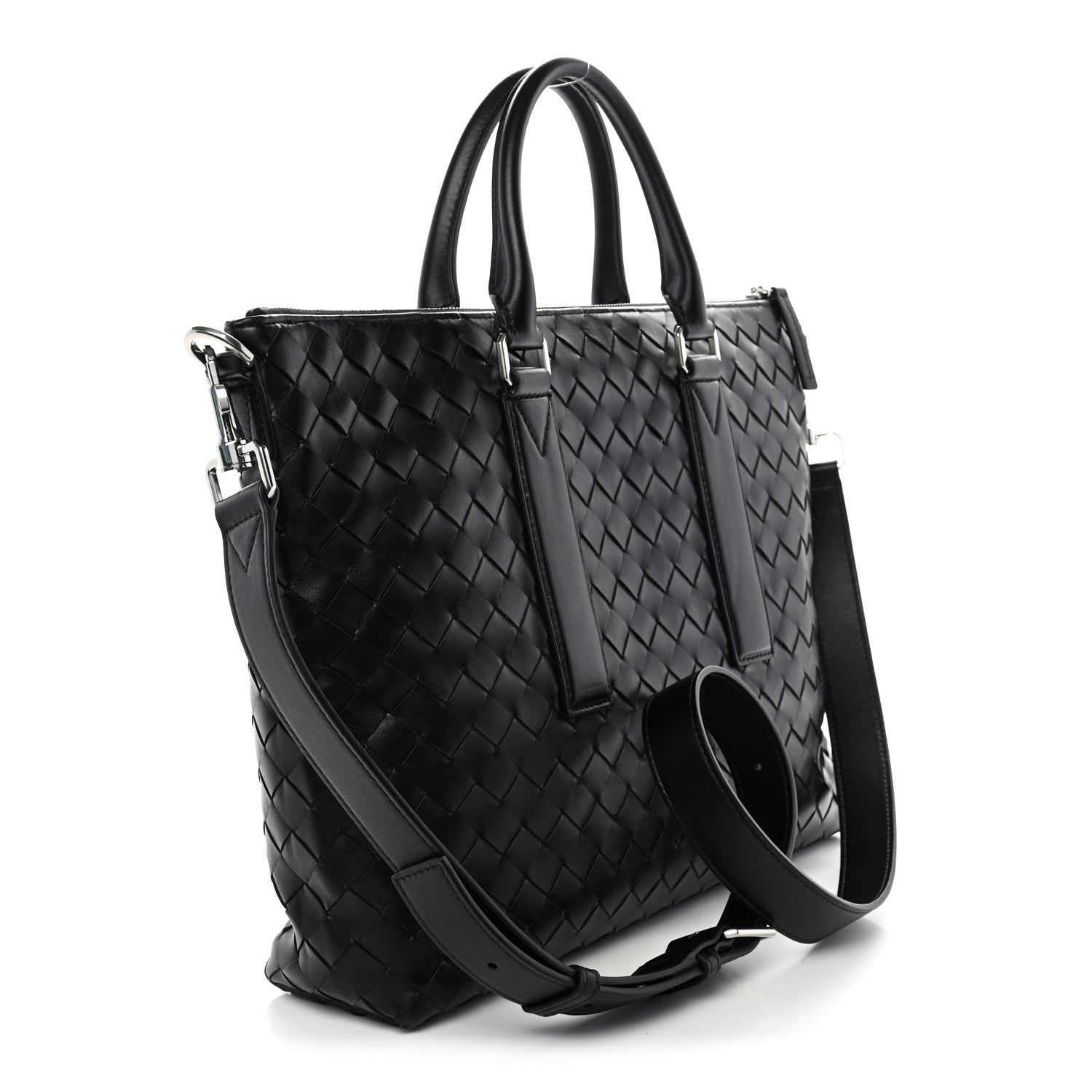 Bottega Veneta Calfskin Intrecciato Zipped Tote Black