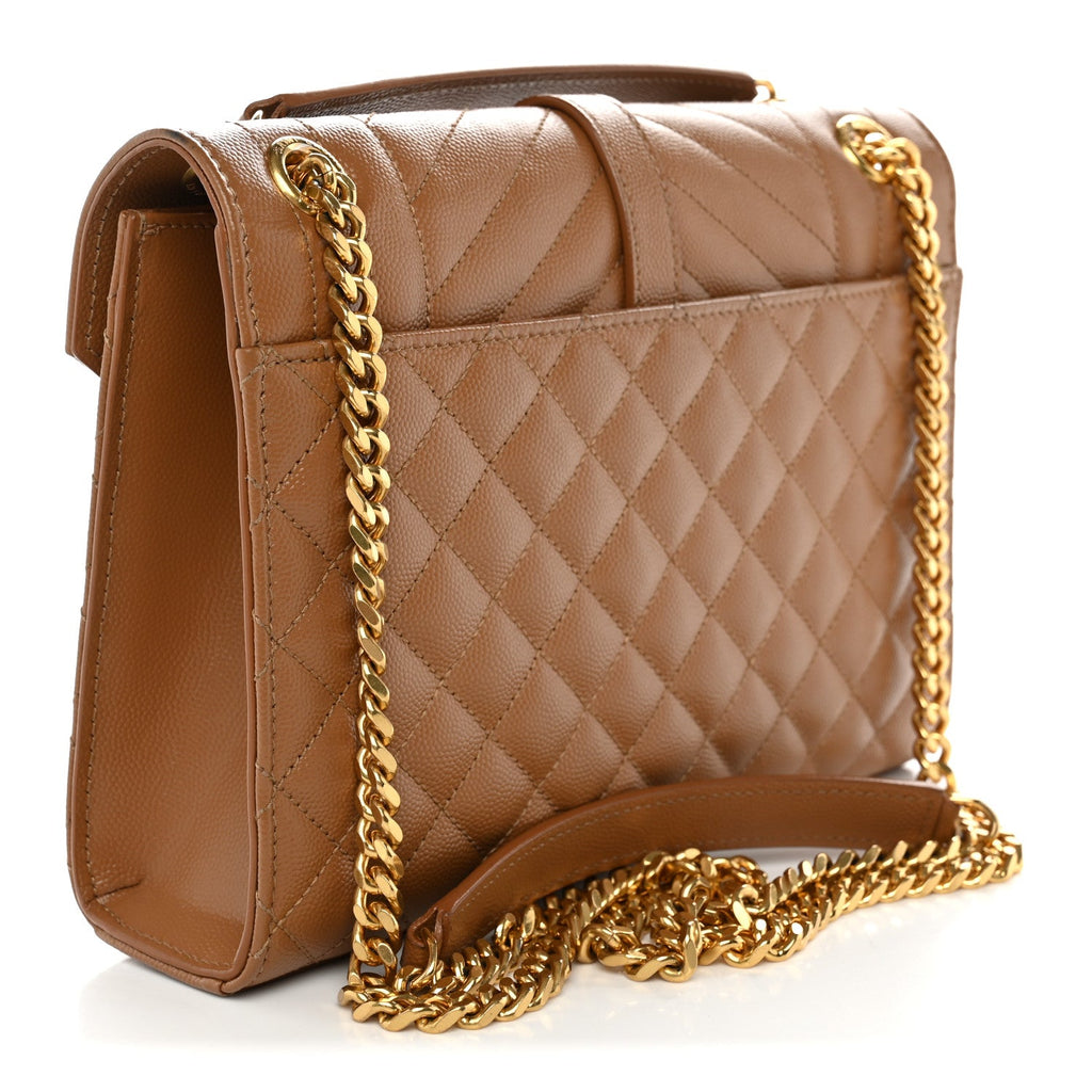 Saint Laurent Grain De Poudre Textured Mixed Matelasse Medium Triquilt Monogram Satchel Dark Cork