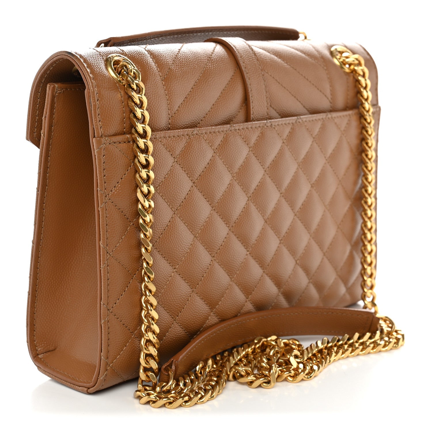Saint Laurent Grain De Poudre Textured Mixed Matelasse Medium Triquilt Monogram Satchel Dark Cork