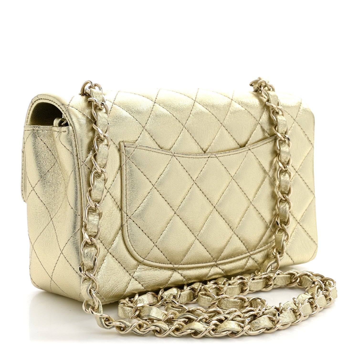 Chanel Metallic Lambskin Quilted Mini Rectangular Flap Gold