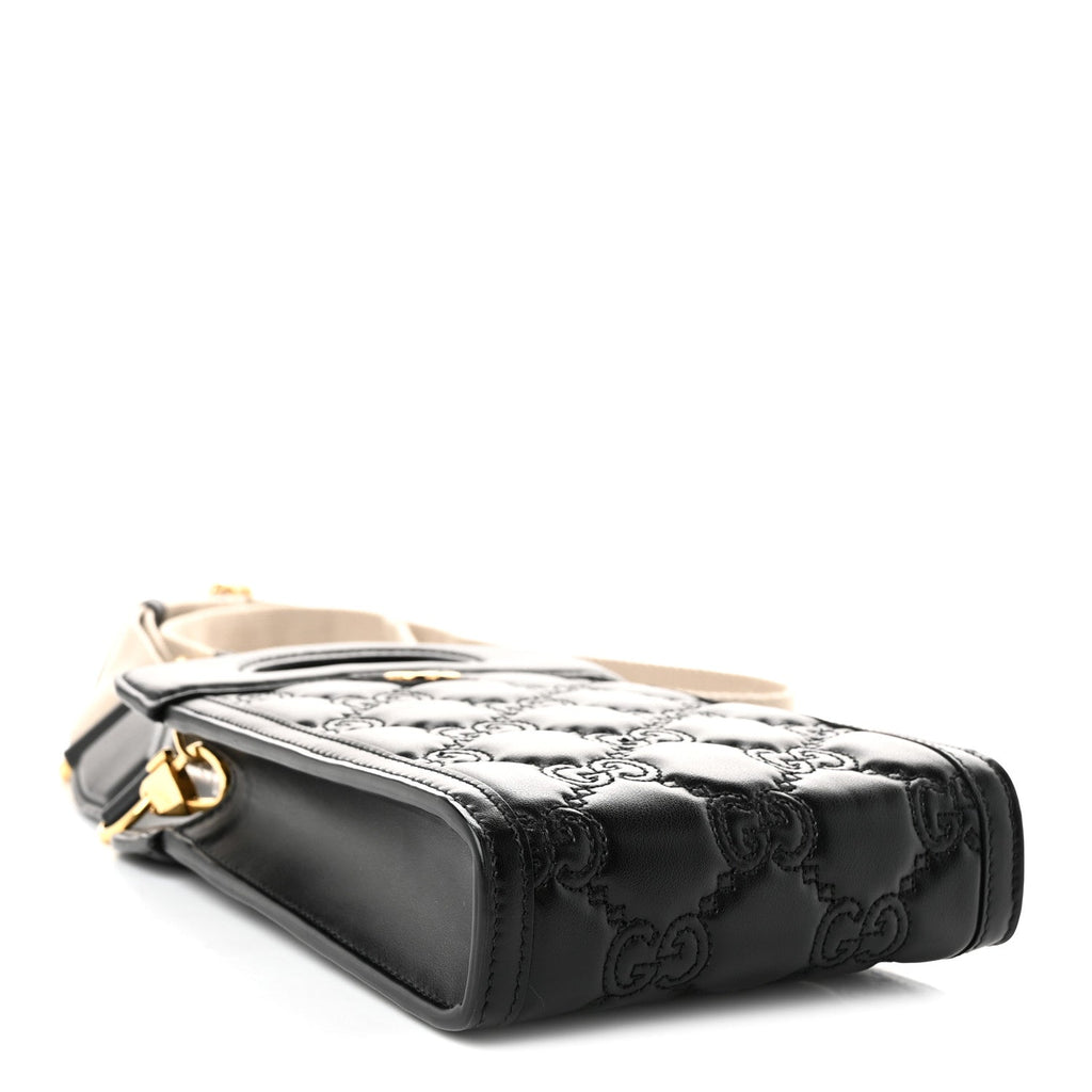 Gucci Calfskin GG Matelasse Mini Top Slip Handle Crossbody Bag Black Natural